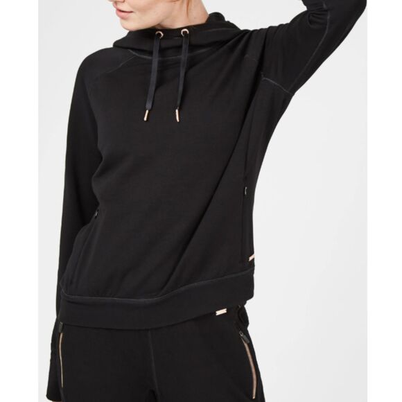 Sweaty Betty Rhythm Merino Mock Neck Hoodie Women’s Size Small Black Pullover - Picture 3 of 9